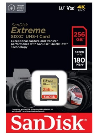 Карта памяти SanDisk Extreme SDXC Class 10 UHS-I U3 V30 256Gb (180/130 MB/s)